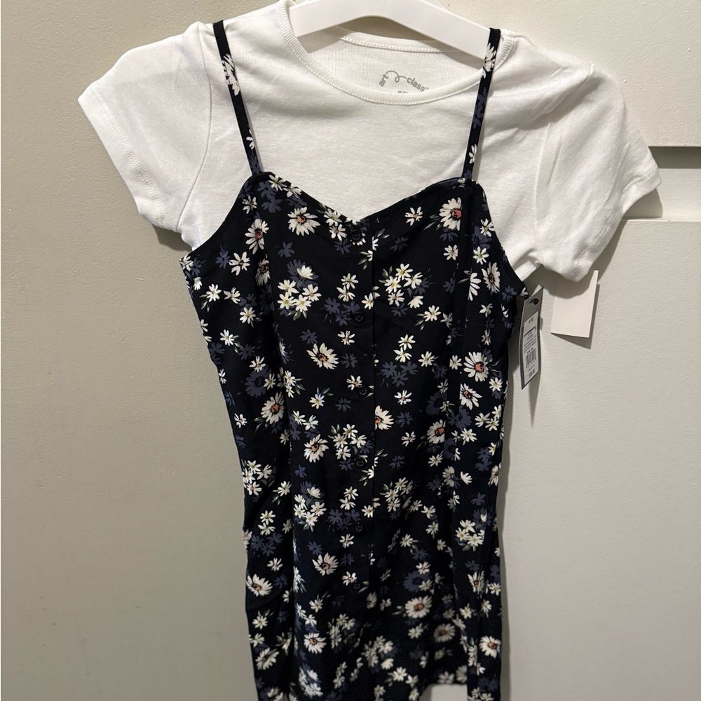Floral Spaghetti Strap Dress with White Tee